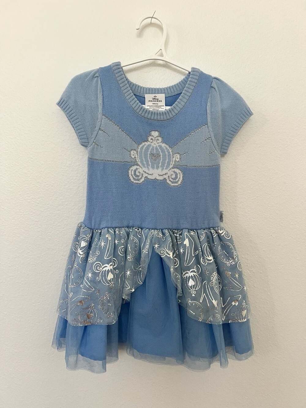 Girls Disney Princess Cinderella Short Sleeve Sweater Dress, Sizes 2T